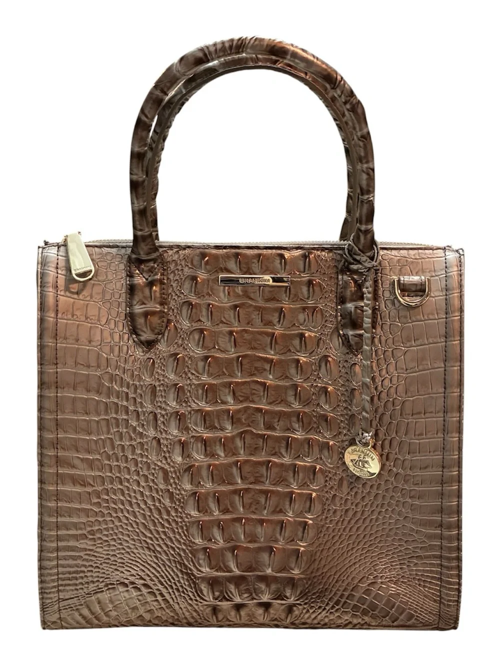 Brahmin Caroline Silver Lining Melbourne Embossed Leather Satchel Tote Bag